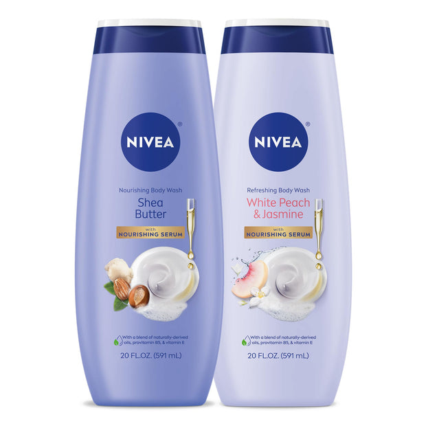 NIVEA Refreshing White Peach and Jasmine Body Wash with Nourishing Serum, Scented Body Wash for Women, Enriched with Provitamin B5 and Vitamin E, 20 Fl Oz Bottle