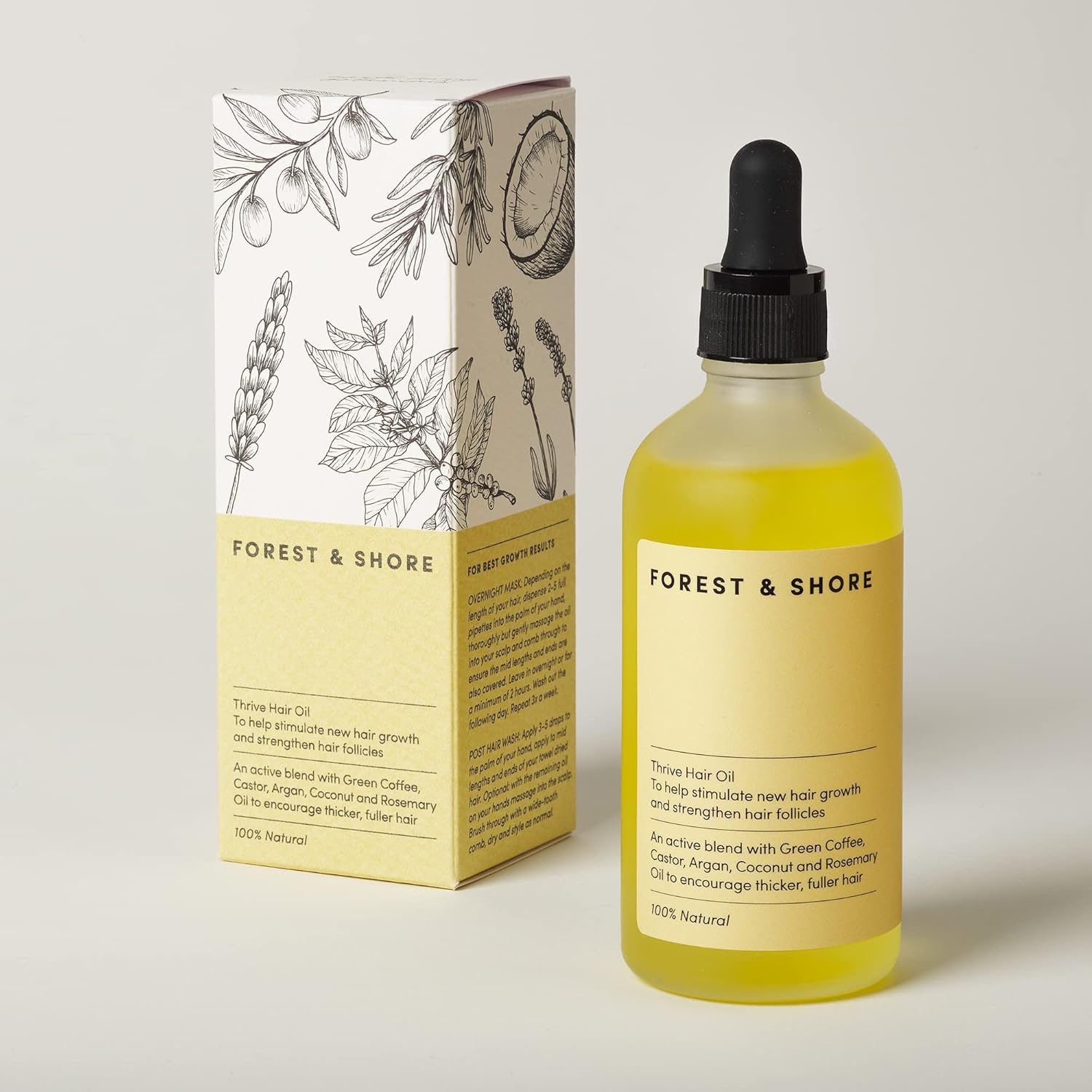 Forest & Shore Hair Growth Oil, 100% Natural, with Caffeine, Biotin, Castor , Argan & Rosemary, Effective Serum for Damaged Hair