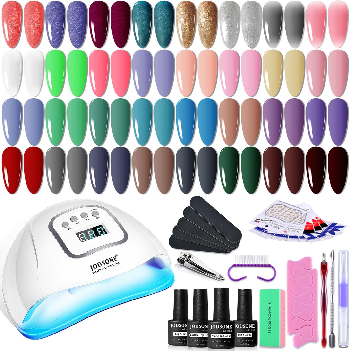 JODSONE 36 Pieces Gel Nail Polish Set U V Light Nail Drill Beginner Set Glossy Surface Easy To Apply Matte Texture All-In-One Manicure Kit