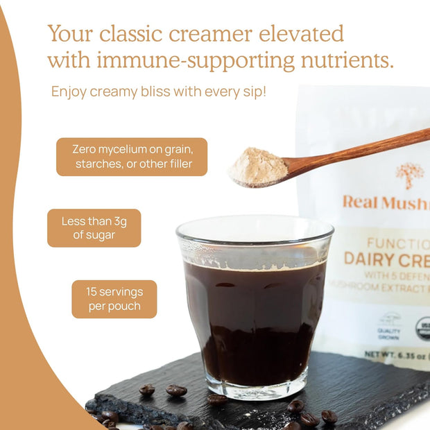 Real Mushrooms Organic Hot Chocolate Mix with Reishi, Turkey Tail, Chaga, Shiitake, Maitake – Cacao Powder Organic Mushroom– 5 Defenders Mushroom Cacao Powder, Vegan, Gluten-Free, 15 Servings