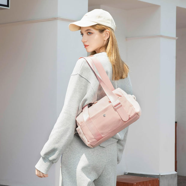 Small Gym Bag For Women Mini Gym Duffle Bag with Wet Compartment Waterproof Sports（Pink Small）