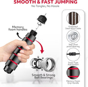 Jump Rope – Speed Jump Rope with Ball Bearings and Adjustable Cable – Jumping Cable for Men, Women, Kids – Ideal for Box, Sports, Cardio, Training – Tangle-Free Jumping and Memory Foam Handle