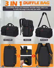 RAINSMORE Gym Bag for Men, 45L Sports Travel Duffel Bag with Shoe & Laptop Compartment, Gym Workout Backpack Carry On Weekender Bag Overnight Backpack for Travel, Black