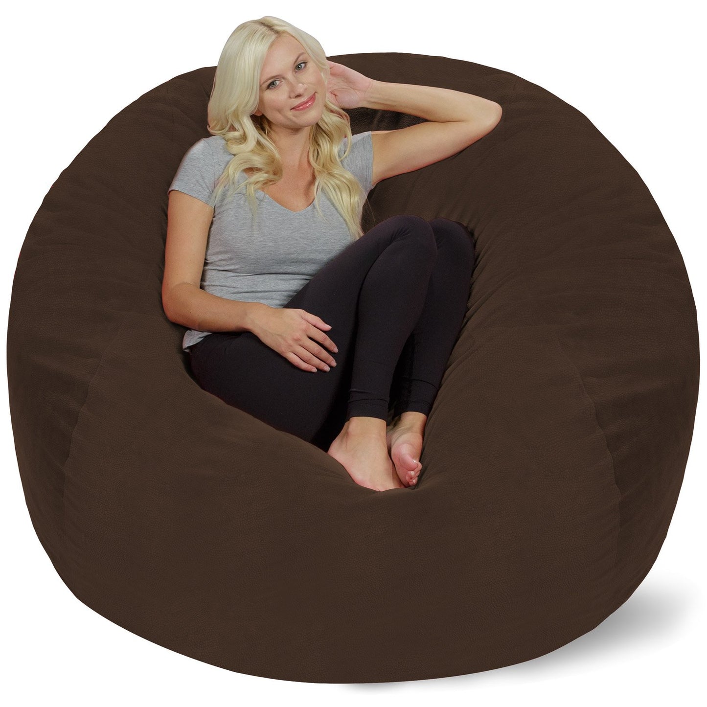 Chill Sack Bean Bag Chair - 5' Giant Memory Foam Lounge Chair with Soft Microfiber Cover – Cozy Furniture for Living Room, Dorm, & Kids' Rooms – Comfortable 5 Ft, Microsuede Lounge Sofa, Orange