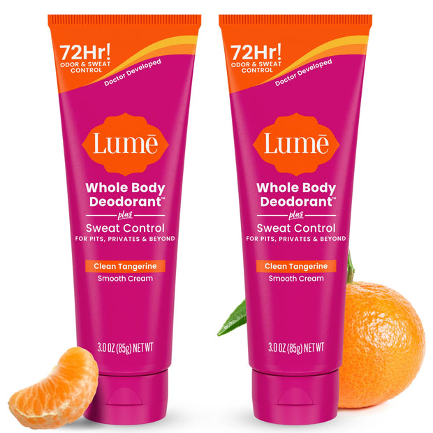 Lume Whole Body Deodorant Plus Sweat Control - Smooth Cream Tube - 72 Hour Odor And Sweat Control - Baking Soda Free, Skin Loving - 3.0 ounce (Pack of 2) (Soft Powder)