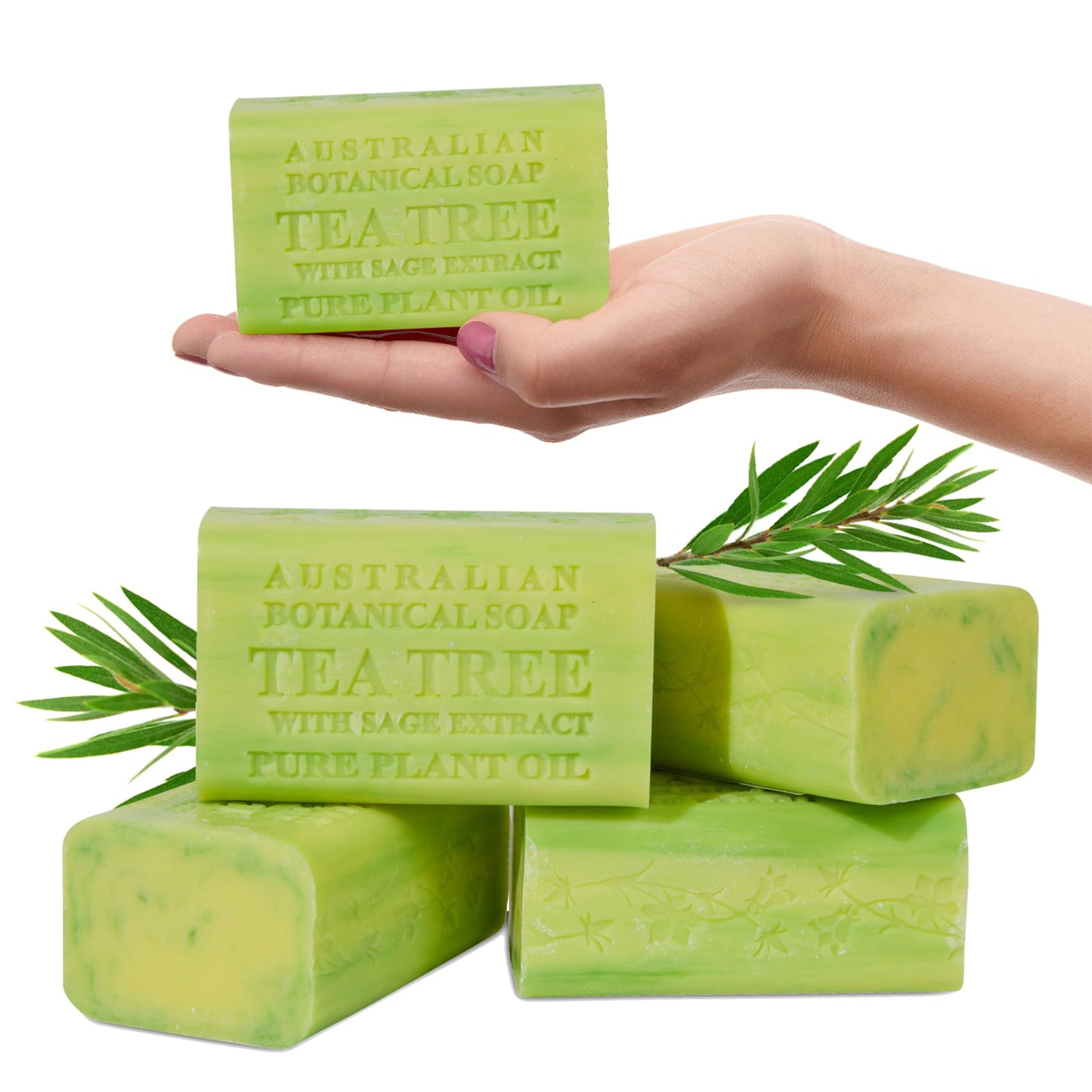 Australian Botanical Soap, Sea Salt, Lemongrass, Pink Lychee, Valencia Orange 6.6 OZ, Luxury Soap Bars Enriched with Shea Butter, Vegan Friendly Assorted Pack of 4