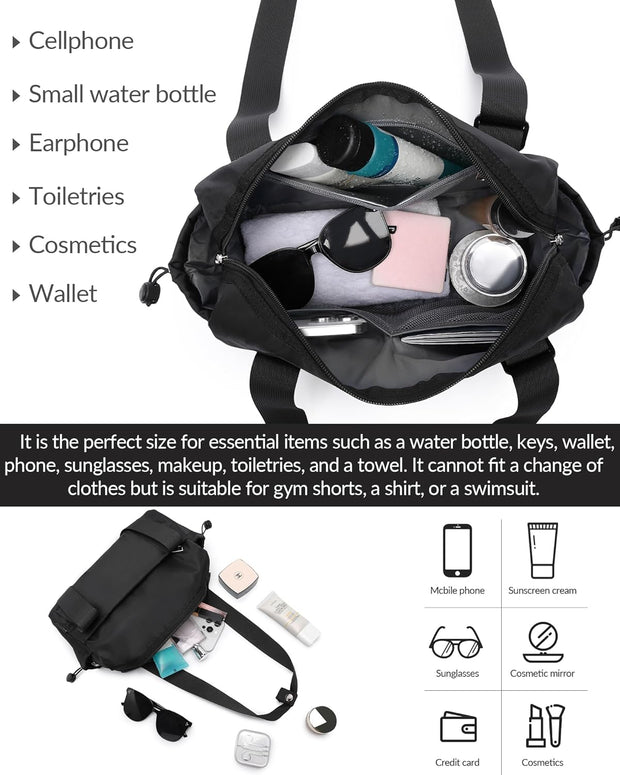 Small Gym Bag for Women Mini Duffle Bag with Wet Compartment, Lightweight Waterproof Cute Tote for Girls Workout Sport Travel, Black