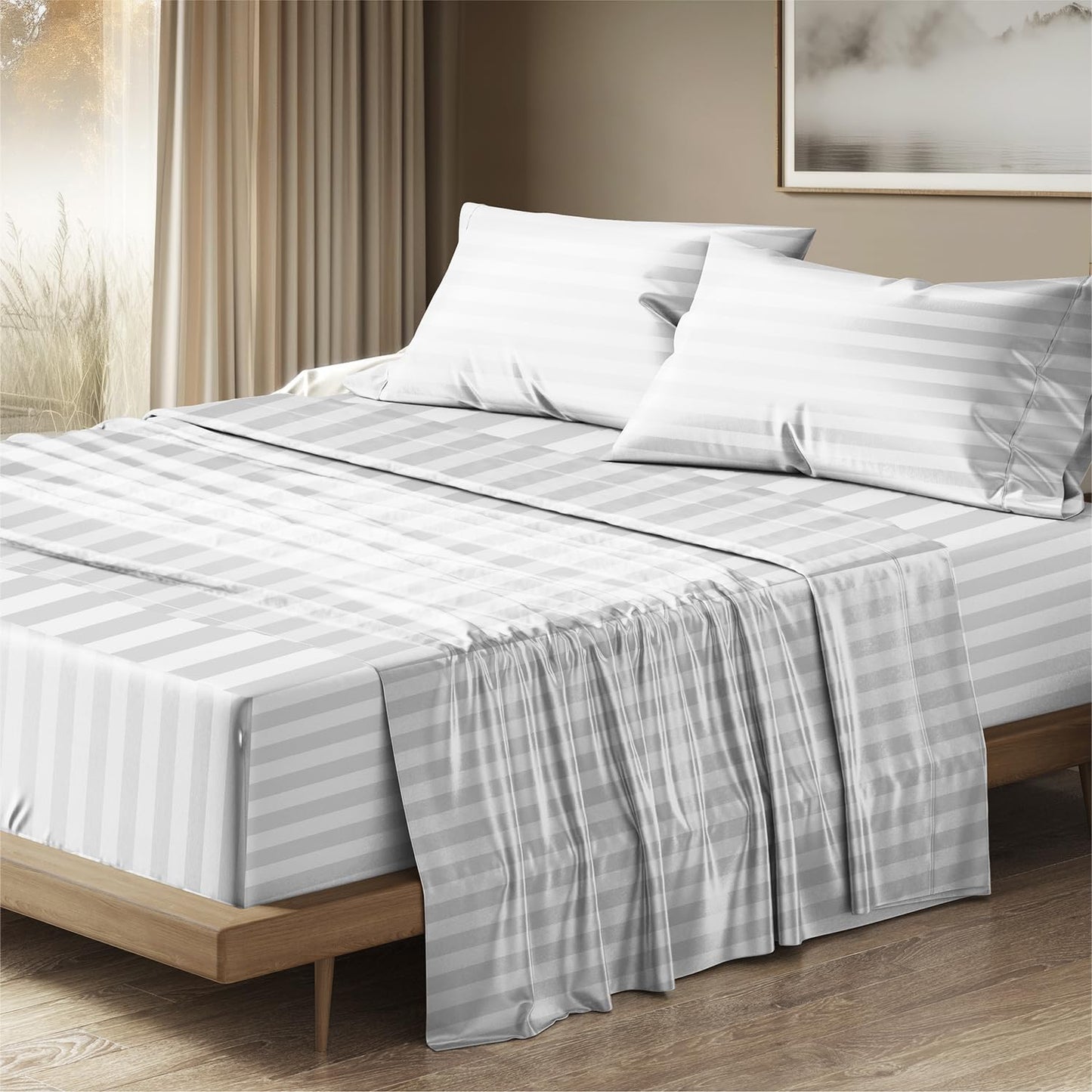 THREAD SPREAD 100% Egyptian Cotton King Size Sheets Set - Luxury 1500 Thread Count Egyptian Cotton Sheets King Size, Silky Soft, Cooling, Sateen Weave 17" Deep Pocket Bed Set - White