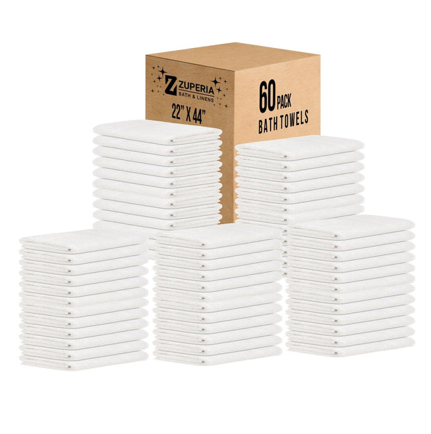 ZUPERIA White Bath Towels Bulk - 20 x 40 Inches, 100% Cotton Economy Light Weight Towels for Commercial Use - Quick Dry, Ultra-Soft, and Absorbent Bulk Towels (12 Pack)