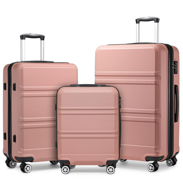 Kono 3 Piece Luggage Sets Expandable(only 28") Lightweight with Spinner Wheels TSA Lock Hardside Travel Rolling Suitcases 20in 24in 28in Carry on Pink