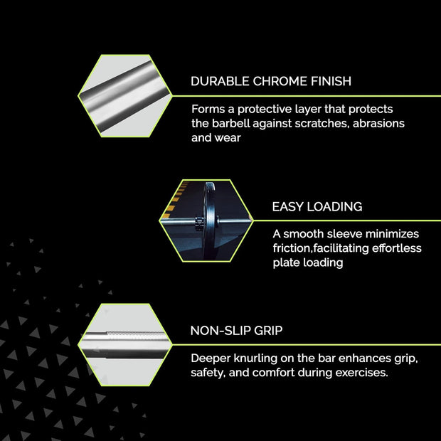 Olympic Training Barbell (6FT) (15 Pound Weight) (300 LBS Capacity), Home Gym Fitness Equipment, Strength Training Workout Bar, Weight bar for Squats, Deadlift, Weightlifting, Bench Press