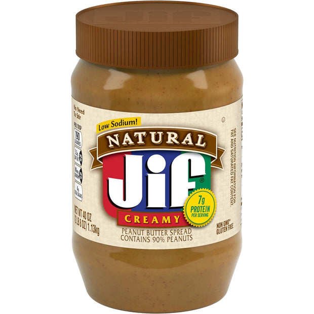 Jif Natural Creamy Peanut Butter Spread – Contains 90% Peanuts, 40 Ounces