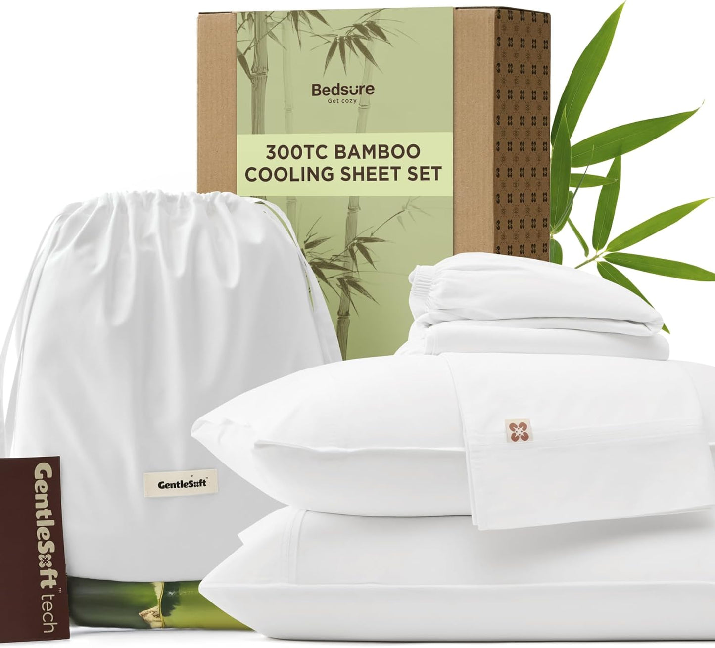 Bedsure Cooling Sheets, Rayon Derived from Bamboo & Cotton Blend, GentleSoft, Breathable, King Size Sheets Set, Deep Pocket Up to 18 Inches, Hotel Luxury Bedding for Hot Sleepers, White