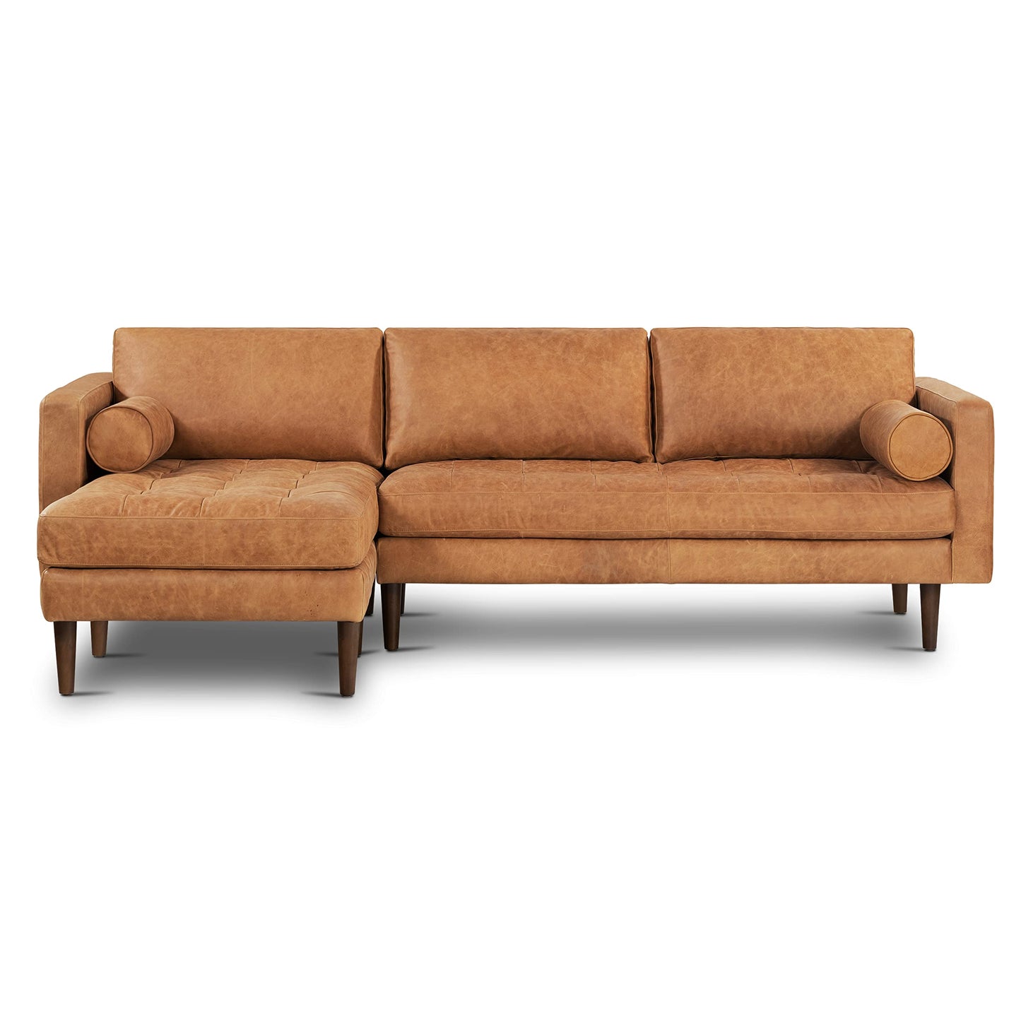 Poly & Bark Napa Leather Couch - 88.5-Inch Office Sofa with 2 Bolsters - Full-Grain Leather Sofa for Living Room with Feather-Down Topper - Living Room Couch - Vintage Italian Leather in Cognac Tan