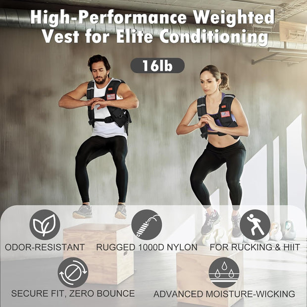 Weighted Vest for Woman and Men, 8lbs/12lbs/16lbs/20lbs/30lbs/40lbs Odorless Adjustable Straps Size Walking Vest,Running Vest with Underarm Buckle, Breathable Mesh Shoulder Pain Relief, Strength Training HIIT