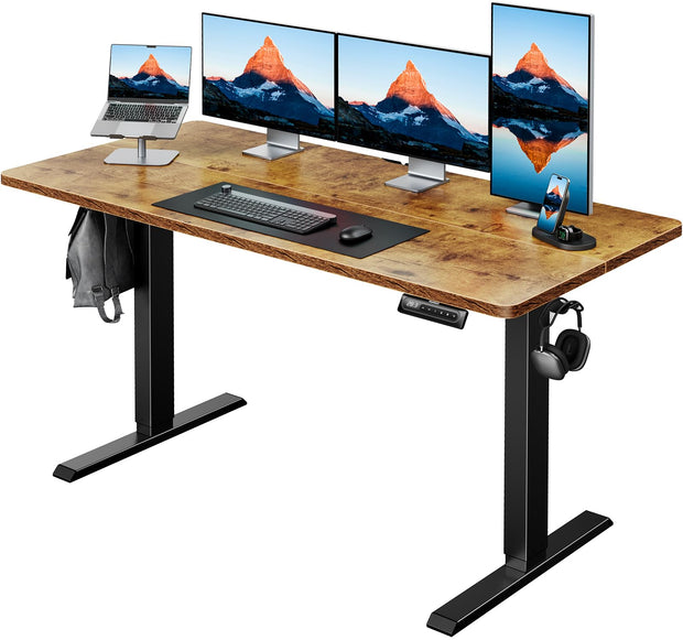 HUANUO 48" x 24" Electric Standing Desk Adjustable Height, 4 Memory Height Settings, Headphone Hook, Cable Manager, Sit Stand Up Desk for Home Office & Computer Workstation, Black