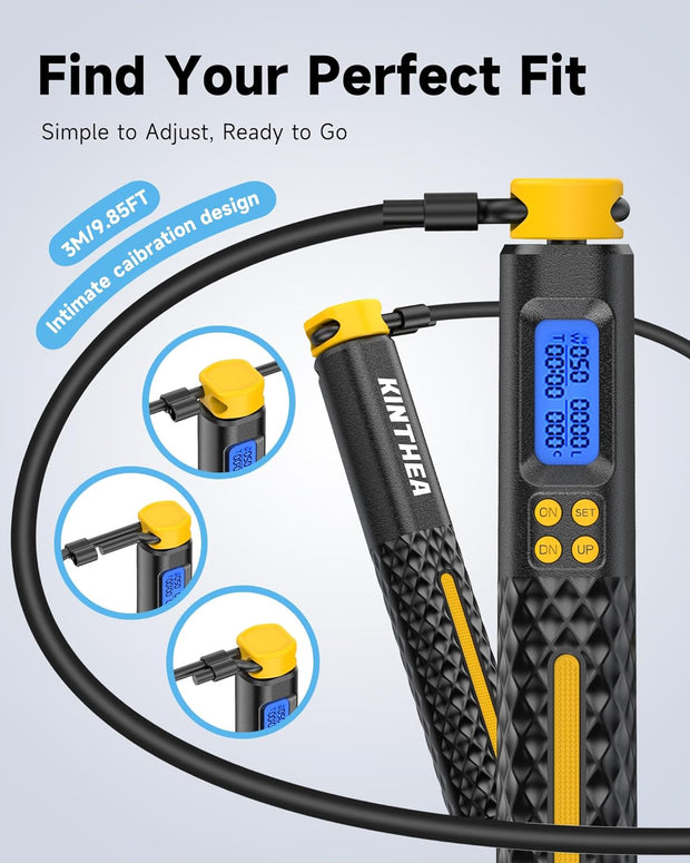 KINTHEA 2 in 1 Smart Jump Rope with Counter and LED Display, Cordless Jumping Rope with Counter for Women, Men, All Age, Adjustable Skipping Rope for Cardio Fitness in Limited Home Space & Outdoor