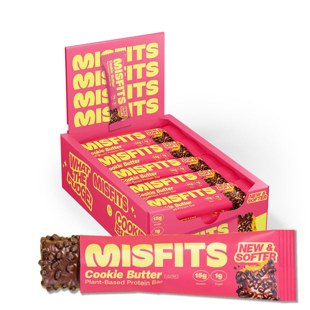 Misfits Vegan Protein Bars - Updated Gluten Free Recipe | Plant Based, Low Sugar & Carb, High Fiber Snacks | Variety Pack of 12 (4 Flavors)