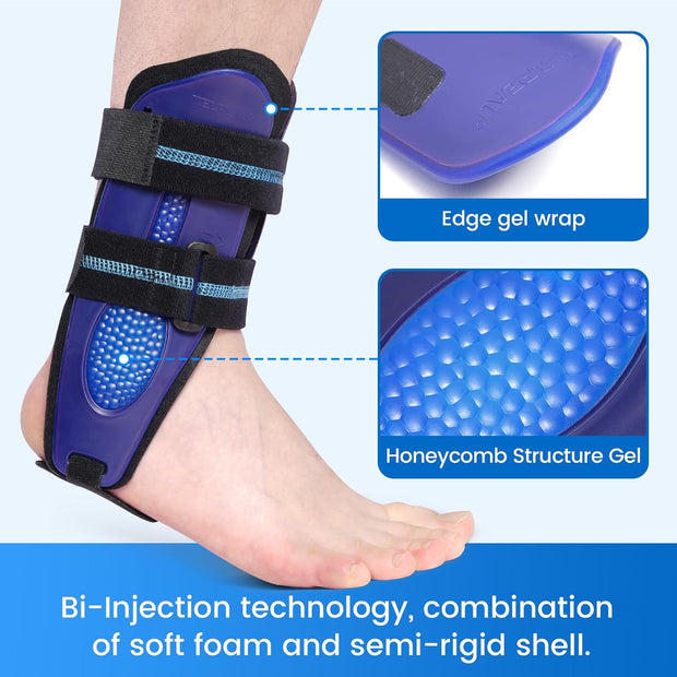 Velpeau Ankle Stabilizer Brace for Sprain, Ligament Injury (Grade 1 to 2), Tendonitis, Adjustable Stirrup Ankle Support Splint for Women and Men,Reversible Left & Right Foots,One Size(Foam Pads, Blue)