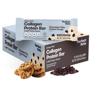 Perfect Collagen Protein Bars, Gluten Free Grass Fed Collagen + MCT Oil, Low Carb, No Sugar Added, High Protein Snacks, Keto Diet Foods, 11g Protein, 18g Fat, 3g Net Carbs, Chocolate Chip, 12 Bars