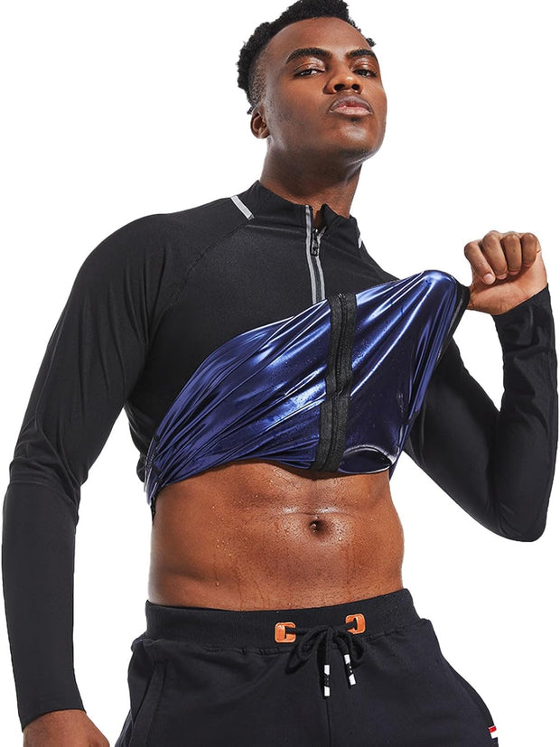 Sauna Suit for Men Sweat Jacket Sweating Shirts Long Sleeve Workout Suits Body Shaper for Gym Exercise Fitness