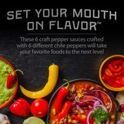 Melinda’s Pepper Sauce Challenge Collection - Extra Spicy Gourmet Hot Sauce Gift Set - Includes Jalapeño, Extra Hot Habanero, Chipotle, Red Savina, Ghost, Scorpion - 5 oz, 6 Pack