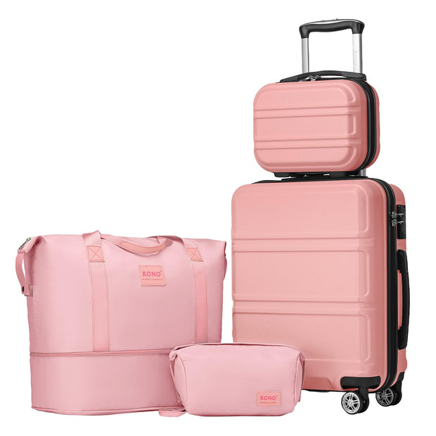 Kono 3 Piece Luggage Sets Expandable(only 28") Lightweight with Spinner Wheels TSA Lock Hardside Travel Rolling Suitcases 20in 24in 28in Carry on Pink