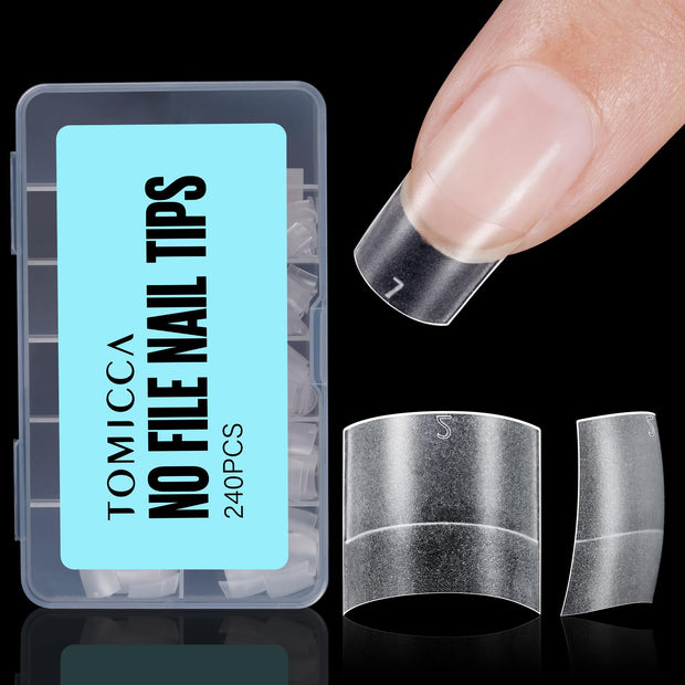 TOMICCA Short Coffin Nail Tips, 240Pcs Acrylic Half Cover Nail Tips Coffin, No C Curve Full Matte Gel Nail Tips Short, Nail Extension Tips for Beginner and Professional 12 Sizes