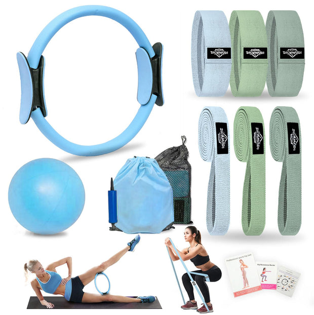 Pilates Essentials Kit for Home Women, Pilates Equipment for Workouts, 6 Fabric Resistance Bands, 12 Inch Magic Circle Yoga Ring, Mini Exercise Ball, Great Exercise Equipment