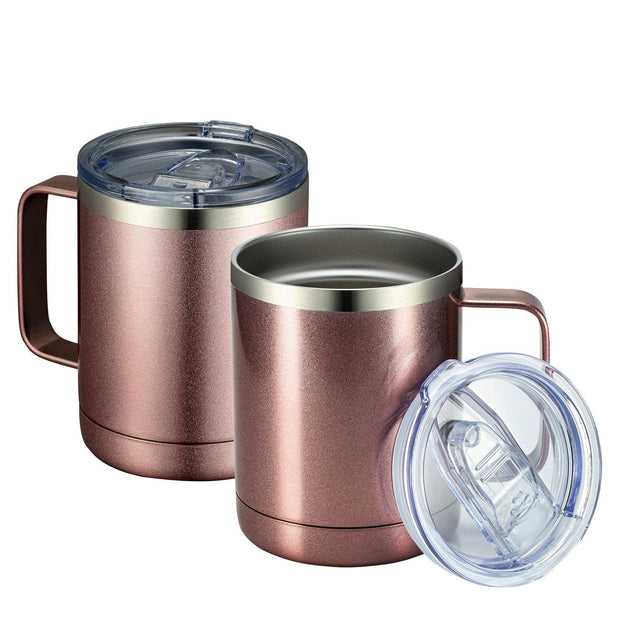 MEWAY 12oz Coffee Mug With Handle and Sliding Lid,Stainless Steel Travel Tumbler Cup with Handle,Double Wall Vacuum Insulated Camping Cup for Hot & Cold Drinks Tea (Purple,Set of 1)