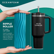 Oceanfoam Ripple Travel Foam Roller (11" x 3.35") Firm Mini Foam Roller for Physical Therapy, Deep Tissue Massage, Back Pain - High Density, Ergonomic Wave Textured - Yoga, Exercise (Black Marbled)