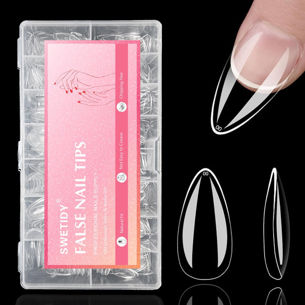 No C Curve 3XL Long Coffin Nail Tips, 420pcs Clear Acrylic Coffin Shape SWETIDY Flattened Half Cover False Nails for Salon&Home DIY French ABS Nail Art Tips,12 Sizes