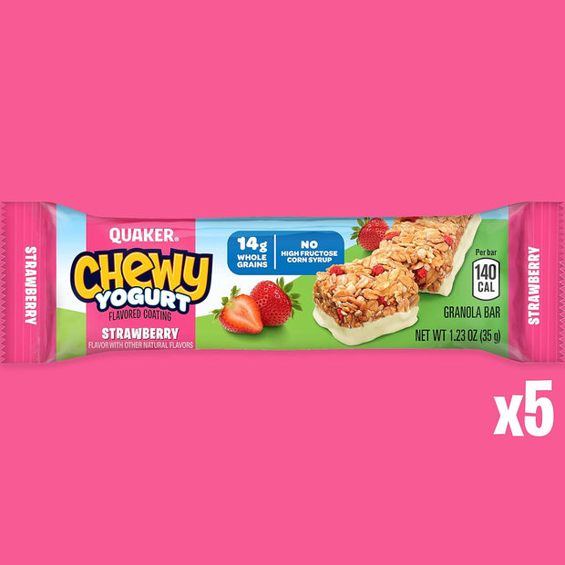 Quaker Yogurt Chewy Granola Bar, Strawberry, 5 Bars , net weight 6.1 ounce (Pack of 6) (Packaging may vary)
