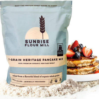 Sunrise Flour Mill USDA Organic 7-Grain Heritage Pancake Mix- 2 lbs | Enjoy Fluffy & Tasty Waffles | Easier to Digest with Less Bloating | Zero Additives
