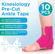 OK TAPE Precut Kinesiology Ankle Tape, 10 Pcs, Pain Relief, Prevent Ankle Sprain, Provide Support for Ankle Ligament, Elastic Athletic Tape, Breathable K Tape for Daily use - Beige