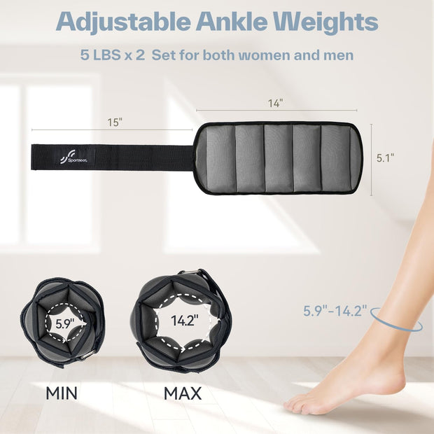 Sportneer Upgrade Adjustable Ankle and Wrist Weights for Women and Men 1-7 lbs / 1-10 lbs Set | Comfortable, Secure Fit for Walking, Running, Fitness, Physical Therapy, Home Gym