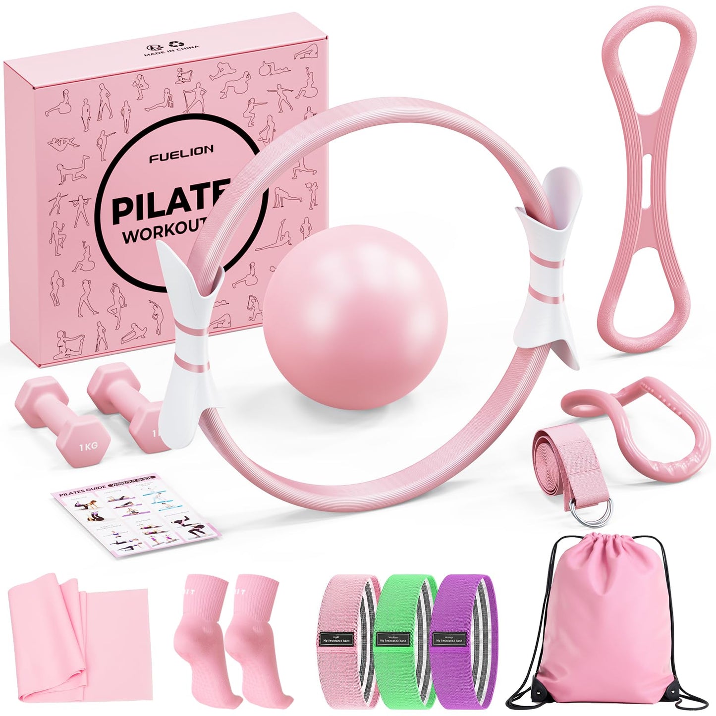 Pilates Ring Set for Women, Home Workout Pilates Equipment with Resistance Bands, 14'' Magic Circle, Mini Ball, Pilates Starter Kit for Strength, Toning and Flexibility, Workout Guide Included