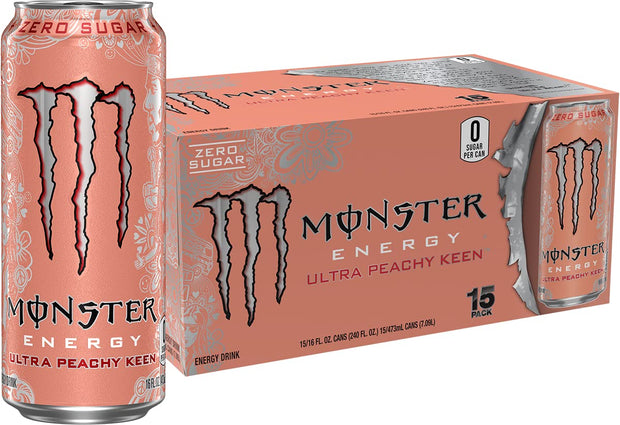 Monster Energy Ultra Variety Pack, Ultra Violet, Ultra Sunrise, Ultra Paradise, Sugar Free Energy Drink, 16 Ounce (Pack of 15)