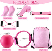 Poen Home Pilates Kit for Women Pilates Equipment Ring and Ball Set with Stretching Strap 8 Resistance Bands Non Slip Socks Gym Back Bags Exercise Equipment for Workout