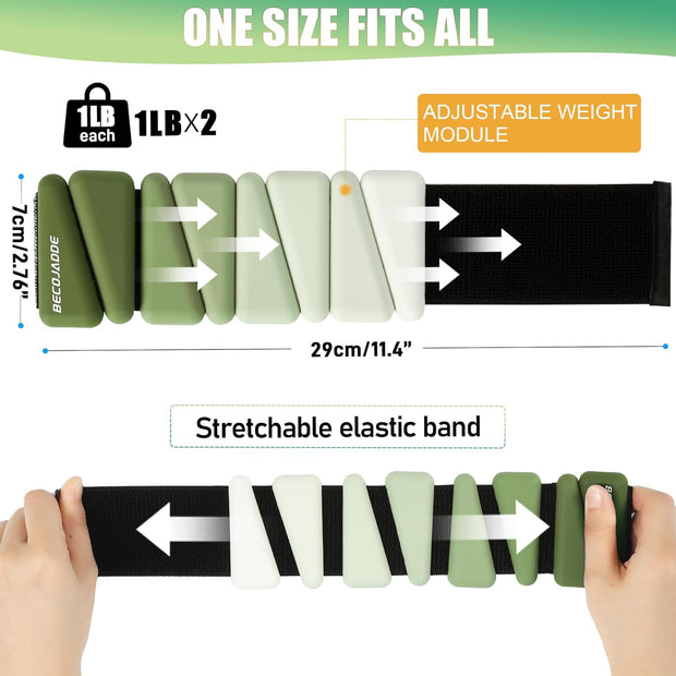 Wrist Weights for Women At Home Ankle Weights Set of 2 (1 lb /2 Lbs Each) Adjustable Weighted Wristbands Arm Leg Weights for Women Men Suitable for Walking Swimming Running Pilates Yoga Gym