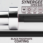 Synergee Open 15kg and 20kg Black Phosphate and Chrome Olympic Barbell. Rated 1000lbs for Weightlifting and Powerlifting.