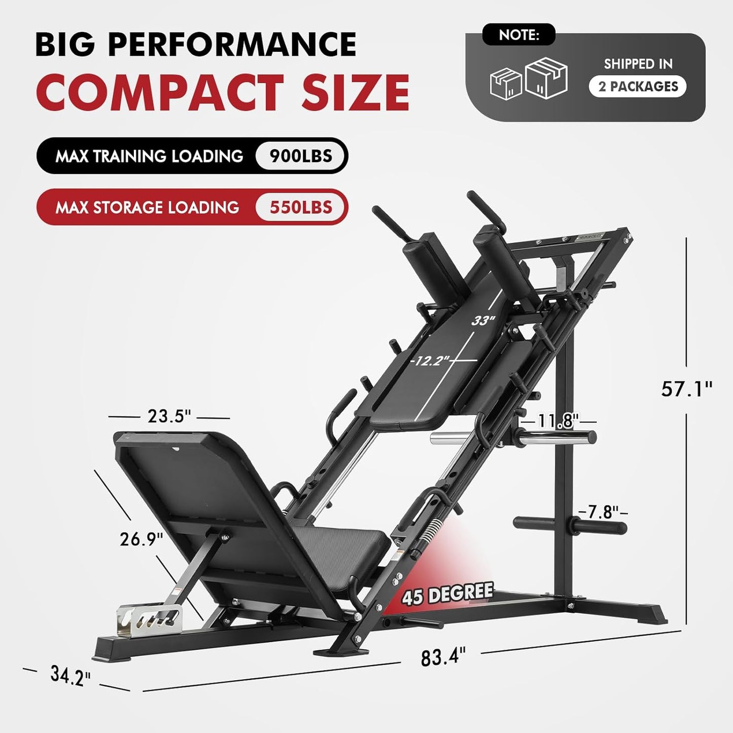 Mikolo Leg Press Hack Squat Machine Combo, Leg Press Machines for Home Gym with Linear Bearing, Hack Squat Machine with Rear and Front Band Pegs, Leg Machine for Full Range Leg Training