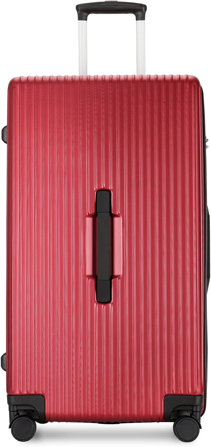 GinzaTravel Trunk Luggage, 28 Inch Luggage with Spinner Wheels, Scratch resistant texture Lightweight PC material with TSA Lock (Wine Red)