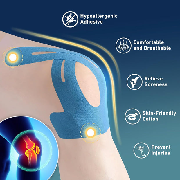 PreCut Kinesiology Tape for Knees, 12 PCS Waterproof KTQUICK Knee Tape for Knee Pain Relief Pre Cut, Original Cotton Athletic Knee Tape, Waterproof & Hypoallergenic Latex-Free for Sports (Black)