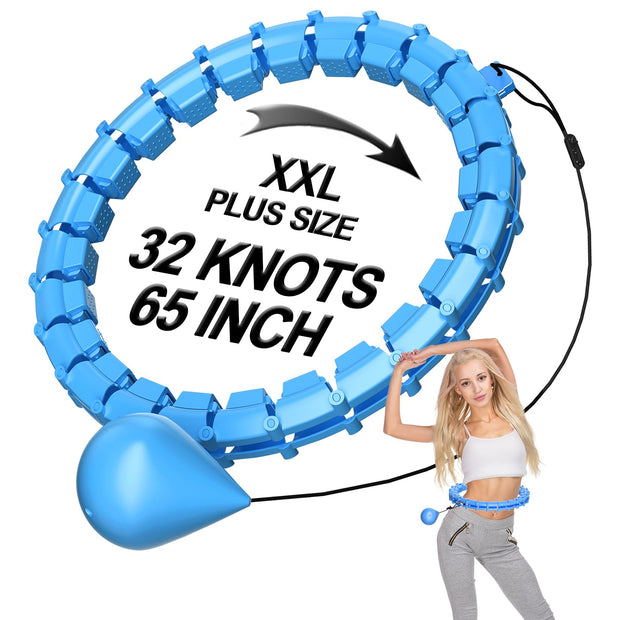Plus Size Silent Weighted Hula Infinity Fitness Detachable Hoops 65-Inch 32 Knot, Smart Noiseless Infinity Hula for Women, 2-in-1 Waist and Abdominal Home Workout Equipment
