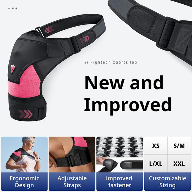 Shoulder Brace - Support & Injury Prevention Brace- Joint Pain Releaser- Shoulder Compression Wrap Strap - Adjustable Injury Accessories for Shoulders - Premium Quality Strap by FIGHTECH (Pink, L-XL)