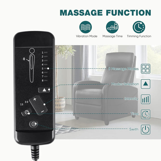 Recliner Chair for Living Room, Leather Home Theater Seating with Lumbar Support with Adjustable Backrest and Footrest, Modern Living Room Furniture with Padded Seat Backrest, Black