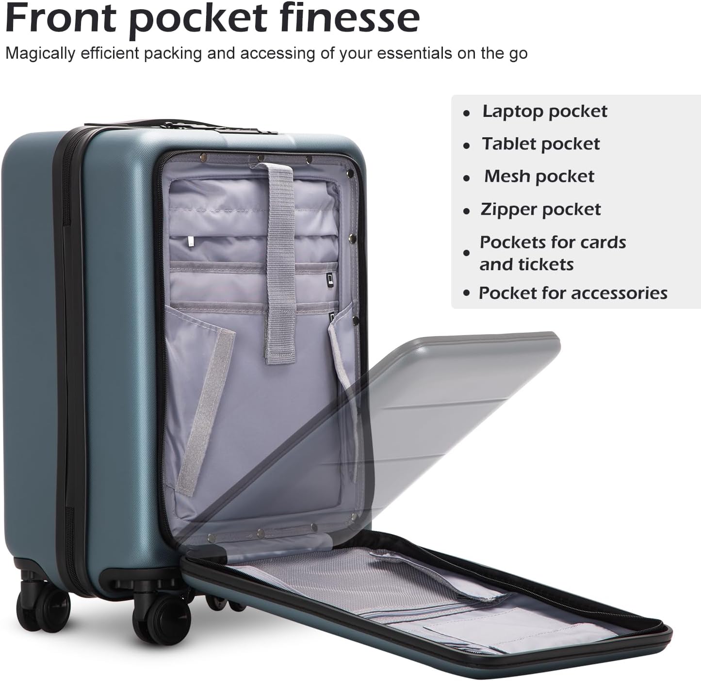 COOLIFE Luggage Suitcase Piece Set Carry On ABS+PC Spinner Trolley with pocket Compartmnet Weekend Bag(Night navy, 2-piece Set)