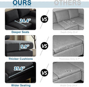 VINGLI 110" Modern U Shaped Sectional Couch with 51"D Double Chaise for Living Room, Black Deep Seat Sectional Sofa Sets with 5.9" Thickness Seating Padding for Home Furniture,Linen Fabric,Metal Legs