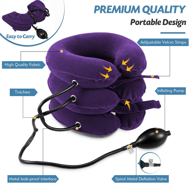 Neck Stretcher, Cervical Traction Device, Neck Traction Device, Neck Pain Relief, Adjustable Inflatable Neck Brace & Neck Stretcher Cervical Traction, Neck Decompression Home Use (Purple)